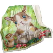 Cute Kids Drawings Mushrooms Bunny and Chipmunk Throw Blanket