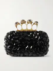 [MCQUEEN] MCQUEEN - Skull Ring Knuckle Embellished Satin Clutch - Black - One size One size Black