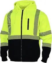 [VENDACE] High Visibility ANSI Class 3 Reflective Safety Fleece Sweatshirt Hoodie for Men Hi Vis Hoodies Zipper Jacket