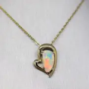 Soft Heart 14k Crystal Solid Australian Opal Pendant