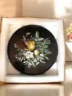 15"Round Black Marble Corner Coffee Top Floral Flower Design Top for Garden Deco