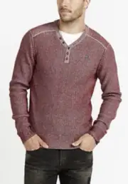 Men's Buffalo by David Bitton Warenty Thermal Henley L/S Shirt Sweater Maroon L