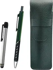 SASMG-ALST-SI2067BP-G Grain Leather Pen Case Moss Green Metal Touch Stick Silver and Metal Color Ballpoint Pen