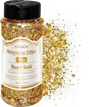 Holographic Chunky Glitter, 100g Royal Gold Cosmetic Craft Glitter for Epoxy Resin, Nail Sequins Iridescent Flakes, Body, Face, Hair, Nail, Glitter Slime Making