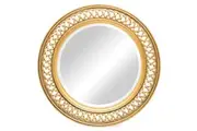 Decorative Wooden Round Wall Mirror in Rustic Gold Finish