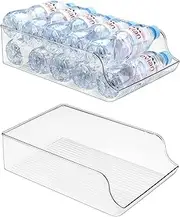 Puricon 2 Pack Water Bottle Dispenser Organizer for Refrigerator, Clear Plastic 16.9oz Water Bottle Container Storage Bin for Fridge Freezer Pantry Cabinet Kitchen -for Water Bottle