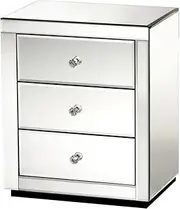 Artiss Bedside Table Set of 2 Silver Mirrored Bed Side Tables Storage Small Narrow Desk Chest Drawers, with 3 Drawer, Bedroom Home Furniture Tallboy Lamp Stand Nightstand Cabinet, 40 x 58cm