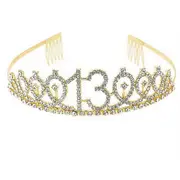 Gold Metal Rhinestone Age 13 Birthday Princess Tiara