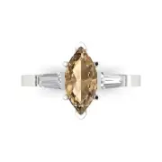 2 ct Marquise Cut 3 stone Champagne Stone Wedding Promise Ring 14k White Gold