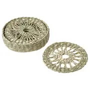 PENNFISK coasters with holder, natural/sedge handmade, 10.0 cm