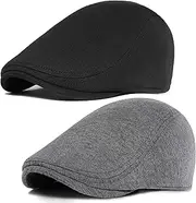 [PORSYOND] Men's Cotton Flat Cap Men's Beret Hat Gatsby Newsboy Flat Cap Men's Beret Cap, Black and Dark Grey, One Size