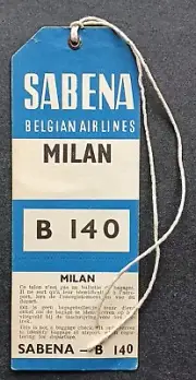 SABENA TO MILAN, NEAR MINT & UNUSED - VINTAGE BAGGAGE STRAP TAG