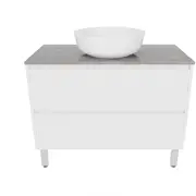 Forme Razor 900 Freestanding Vanity with Victoria Grey Stone Top and Atom Above Counter Basin - White