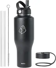 [BUZIO] Insulated Water Bottle with Straw Lid, 40oz Tumbler Travel Flask, Double Wall Vacuum Insulated Stainless Steel Leak Proof Tumbler, Fits Any Car Cup Holders, Keeps Cold for 48 Hrs, Hot for 24 Hrs