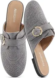 [Ablanczoom] Mules for Women Flat Shoes: Comfortable Slip On Suede Dressy Buckle Closed Toe Backless Womens Mule 2025