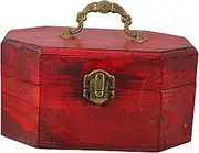 VINTORKY Octagonal Flip Lid Vintage Storage Box Large Capacity Wooden Display Box Portable Handheld Organizer Decorative Craft Storage
