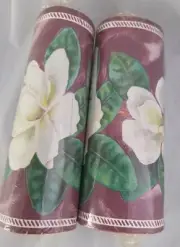 2 NOS Pre-Pasted Border Rolls D W Wallcovering 4 Yards x 5" Maroon/White Flowers
