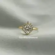 2 CT Princess Cut Moissanite Cluster Halo Wedding Ring For Her 14K Yellow Gold