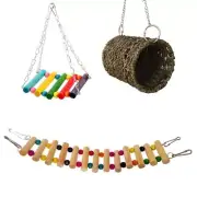 Bird House Colorful Ladder Hammock Swing Nest 3pcs Set Hanging Cage