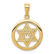 14k Yellow Gold Jewish Chai In Star Of David Pendant