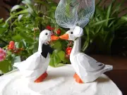 Goose White Cake Topper Bride Groom Love Wedding Engagement Wood Statue