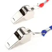 2x Metal Whistles Red & Blue Cord Safety Sports Referee Match Camping Emergency