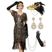 Retro Vintage Roaring 20s 1920s Midi Flapper Dress Outfits Cocktail Dress The Great Gatsby Flapper Girl Wedding Guest Sequins Fringe Women's Carnival Costume 7