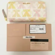 NEW $625 MIU MIU White Leather MADRAS CAT PRINT Zip Around LARGE Clutch WALLET