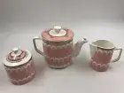 Chelse Bistro Porcelain Gold Rim Pink 6in Teapot, Cream & Sugar Set CC02B43013