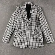 Elie Tahari White Black Plaid Blazer Single Button Checks Suit Jacket Size UK 14