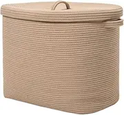 Rectangular Extra Large Storage Basket with Lid, Cotton Rope Storage Baskets, Laundry Hamper, Toy Bin, for Toys Blankets Storage in Living Room, Baby Nursery (22”x14”x18”, All Beige)