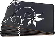 Vivienne Black Cork Placemat Set of 6, Floral Design, Heat-Resistant & Protective