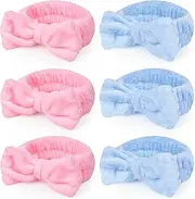 Shindel 6PCS Makeup Headbands for Women, Spa Headband Bow Tie Hair Band Fluffy Head Wraps for Washing Face Skincare Shower Sports Yoga