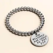 She Believed She Could Inscriptions White Gold Layered Bracelet