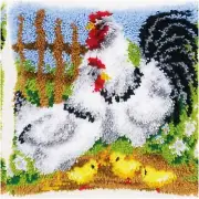 Hen and Rooster Cozy Crochet Kit - DIY Pillow Rug with Pre-Printed Cushion Cover