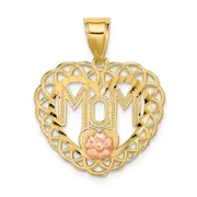 14k Two-tone Gold MOM in Heart Frame Charm