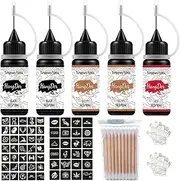 Temporary Tattoos Kit, Yomagine Semi Permanent Tattoo Ink, DIY Fake Freckles Temporary Tattoos for Women Men Kids, Summer Trend Freehand Ink with 78 Pcs Tattoo Stencils, Jagua Gel - Full Kit 5 Bottles