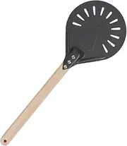 8 Inch Pizza Peel Perforated Round Aluminum Pizza Peel and 15.7 Inch Oval Shape Detachable Wooden Handle Pizza Paddle for Baking Homemade Pizza Bread (Black)