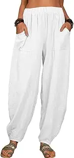 [Danedvi] Women Fashion Solid Loose Harem Pants Capri Baggy Pants Casual Linen Long Pants