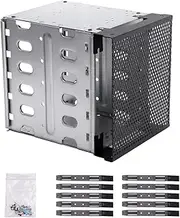 Stainless Steel Hard Drive Cage, 5.25" to 5x 3.5" SAS SATA HDD Cage for Computer, Hard Driver Tray With Fan Space - Adapter Bracket