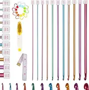 Tunisian Crochet Hook with Accessories, 27 cm Long Aluminium Tunisian Crochet Hooks Set for Beginners, 2 mm - 8 mm Crochet Hooks Tunisian Set, Colourful Afghan Crochet Hooks Set for Scarves Carpet