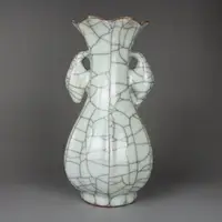 在飛比找樂天市場購物網優惠-宋哥窯 裂紋雙耳尊花瓶 金絲鐵線 古董古玩陶瓷器仿古瓷收藏