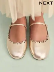 Gold Tabitha Simmons x Next Elfie Leather Scalloped Mary Jane Shoes (AR2657) | $128