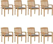 Stacking Garden Chairs with Cushions 8 pcs Solid Teak Wood,Outdoor Chairs 80.6KG-3073241