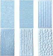 6 Pcs Fondant Impression Texture Mat Mold Set, Light Blue Fondant Embossed Tree Bark/Brick Wall/Flower/Cobblestone/Stone Wall Texture Rolling Pin Design Mold for Chocolate Cupcake Cake