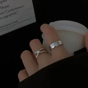 銀奧925純銀交叉戒指女2021年新款潮x形幾何不規則線條開口食指戒