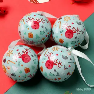 臺灣熱賣 聖誕節日裝飾品小精靈卡通馬口鐵圓球形創意糖果盒子禮品盒