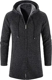 [Gsywaipei] Mens Thick Hoodie Knitted Cardigan Long Sleeve Zip Up Male Knit Sweater Coat Winter Warm Knits Sweaters Jacket, Dark Grey, M