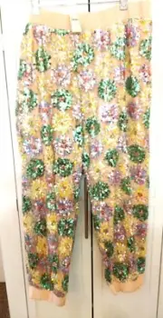 Anthropologie Plus Eva Franco Sequined Rose Peach Stretch Waist Joggers Sz 2X