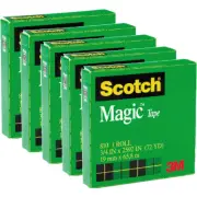 NEW 5 Pack Scotch 810 Magic Tape Roll Refill 19mmx66m BULK Large 65.8mm Invisibl